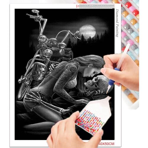 5D Diy Square&Round Diamond Embroidery Motorcycle Skull Diamond Painting Rose Cross Stitch Crystal Circle Resin Home Decoration