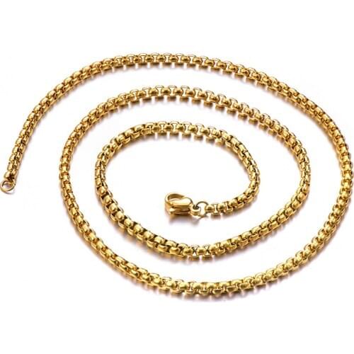 Punk Box Link Chain Necklace 4mm Gold Silver Color Stainless Steel Long Choker Neck Chains For Men Women Jewelry Dropshipping