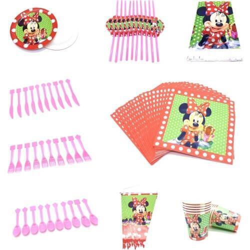 Disney Cartoon Red Minnie Mouse Party Plates cup banner Disposable tableware Girl birthday Idea party decorations party supplies