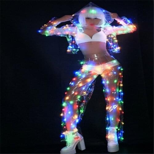 EC37 Colorful led light women outfit stage wears jacket dj luminous Perspective dresses performance clothe party costumes club