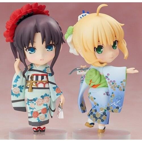 Fate Stay Night Anime Saber 007 Tohsaka Rin 008 Kimono Q Version PVC Cute Girls Action Figure Collectible Model Toys Doll 10cm