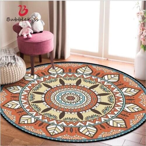Creative 100% Polyester Carpets for Living Room Indian Style Geometric Pattern Round Carpet Rugs for Living Room Bedroom Rug
