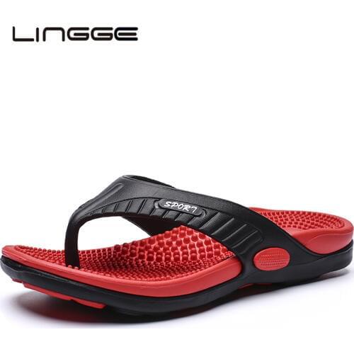 LINGGE 2020 New Slippers Men Summer Shoes Casual Men Flip Flops Men Beach Shoes Sandals Brand Men Slipper Shoes Size 40-45
