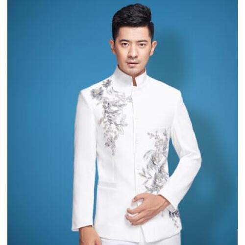 Chorus wedding suits for men blazer boys prom suits mens chinese tunic suit sequins masculino latest coat pant designs white