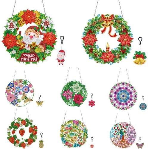 New Christmas Diamond Painting Wreath with LED Light Diamond Embroidery Kit Special Shaped Drill DIY Cross Stitch Art Craft
