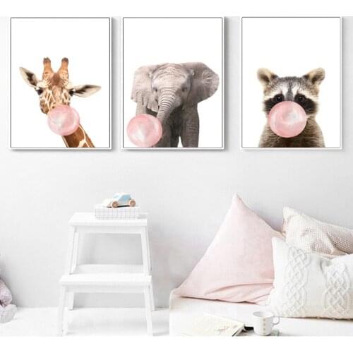 Elephant Zebra Giraffe Raccoon Wild Animal Wall Art Canvas Painting Nordic Posters And Prints Wall Pictures Kids Baby Room Decor