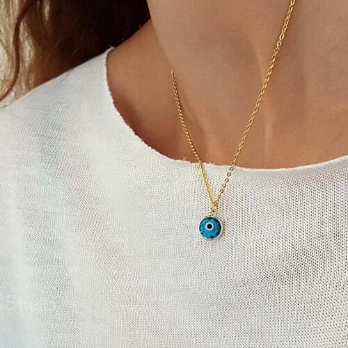 Blue Evil Eye Necklace, Handmade Turkish Glass and 18kt gold filled