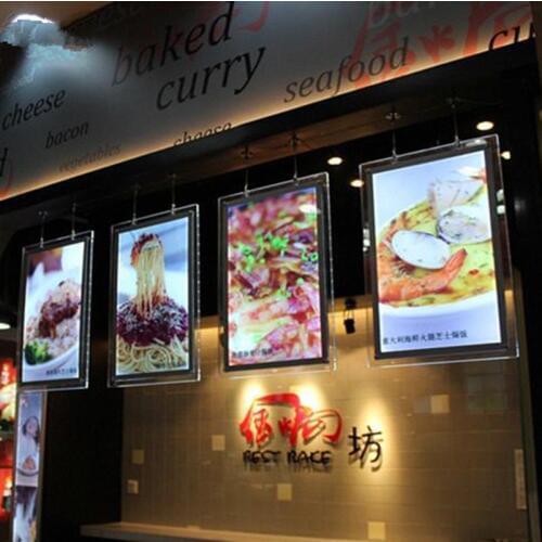A3 Cable Hanging Acrylic Menu Board,Single Sided LED Illuminated Restaurant Menu Lightbox,Crystal Poster display frames