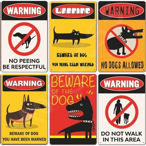 Warning Dog Vintage Metal Tin Signs Poster Beware of Dog Tin Plate Painting for Bar Family Here I Watch Plate Dog Decoration