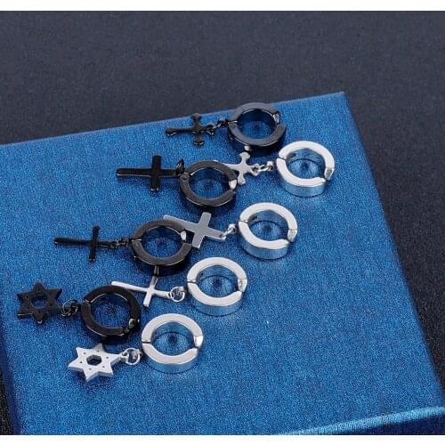 1PC Fashion Popular Stainless Steel Stud Earrings Skull Cross Star Tassel For Women Men Hip Hop Jewelry Gifts 1pieces