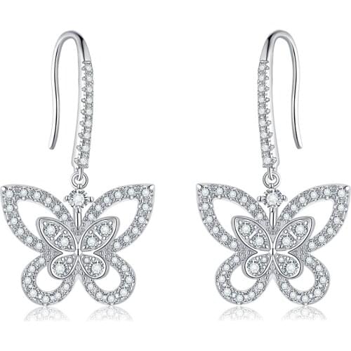 BOEYCJR 925 Silver Butterfly Design D color Moissanite 1.22ct Total VVS Fine Jewelry Drop Earrings for Women Gift