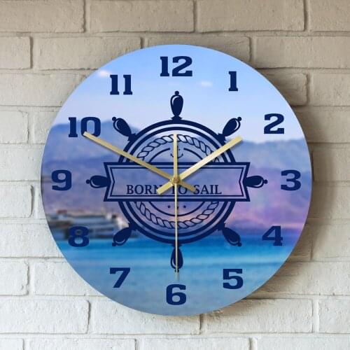 Modern Printed Acrylic Wall Clock Steering Wheel Nautical Vessel Sailing Adventure Anchor Non Ticking Hanging Home Decor Watch
