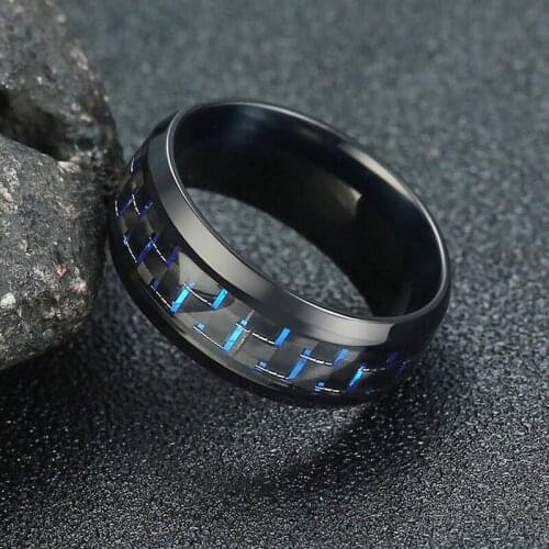 Tigrade Men Ring Black With Carbon Fiber Inlay Cool Jewelry 8mm Luxury Male Rings Stainless Steel Top Quality Brand Design