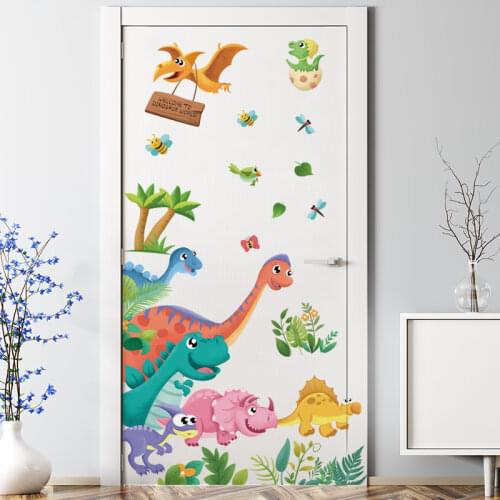 Cartoon Dinosaurs Wall Stickers Vinyl DIY Animal Mural Decals for Kids Rooms Baby Bedroom Children Nursery Home Decoration