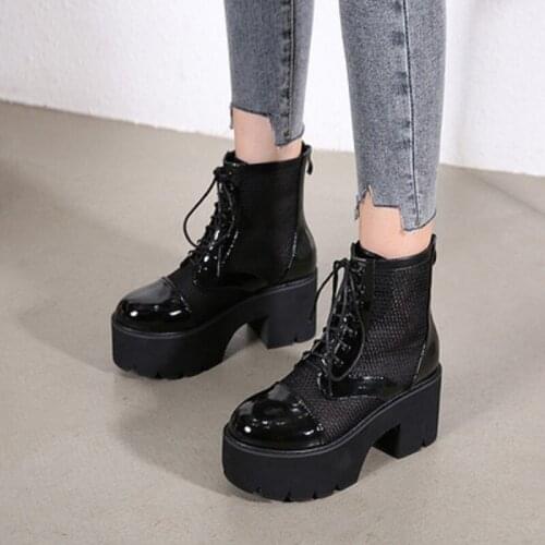 British Style Hot-Selling Thick-Soled Ladies Martin Boots Summer Fashion Black Short-Tube Temperament Mesh Boots Large Size 40