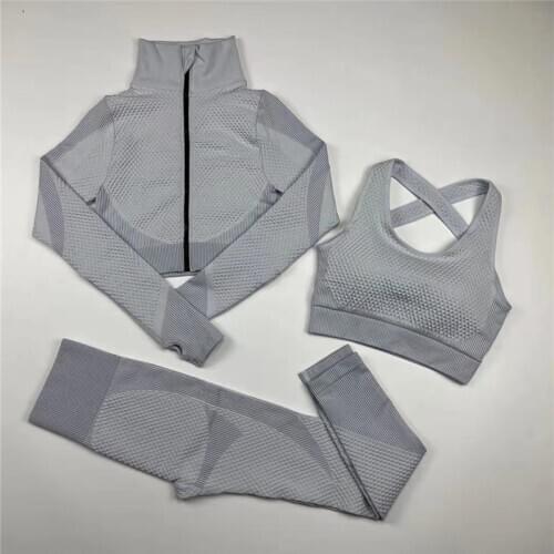 2/3piece Sports Suit Women Yoga Set Sportswear Gym Bra Long Sleeves Zippered Shirts Leggings For Fitness Workout Tracksuit Women