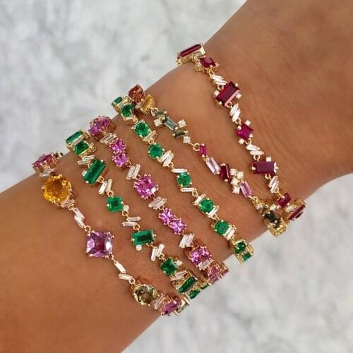 Gold color micro pave Square pink green white green cz Stone women girl gift high quality luxury gorgeous colourful bracelets