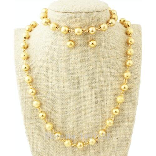 Gold Bead Necklace/Earrings/Bracelet Jewelry Set . Gold Color Ball Jewelry For Women Set
