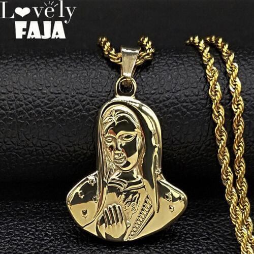 2021 Fashion Madonna Stainless Steel Necklaces for Women Our Lady Big Gold Color Necklaces & Pendants Jewerly colgantes N19559