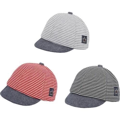 2021 New Summer 0-3Y Baby Boy Girl Striped Hat Star Patchowork Nylon Fastener Tape Infant Sun Cap Lovely 3 Colors
