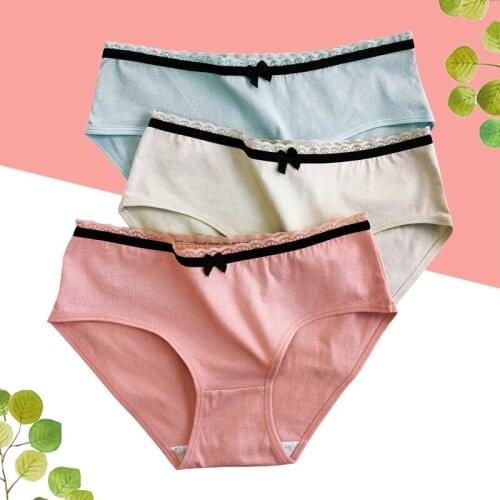 Womens Cotton Panties 3Pcs Soft Striped Women Underpants Solid Bow Girls Briefs Sexy Female Lingerie M-XL Comfort Underwear