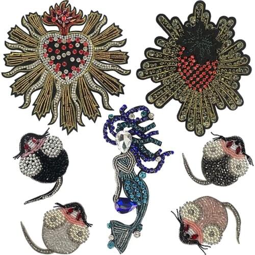 3D Embroidery Sequins Big Love Heart Strawberry Mermaid Rhinestone Motifs Handmade Patches DIY Sewing for Clothes Bag Decoration