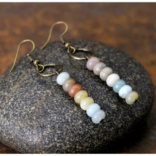 4Unik Jasper Stone Ethnic Circle Earrings Natural Stone Designer Bohemian Dangle Earrings European Jewelry Dropshipping 4UN-E021