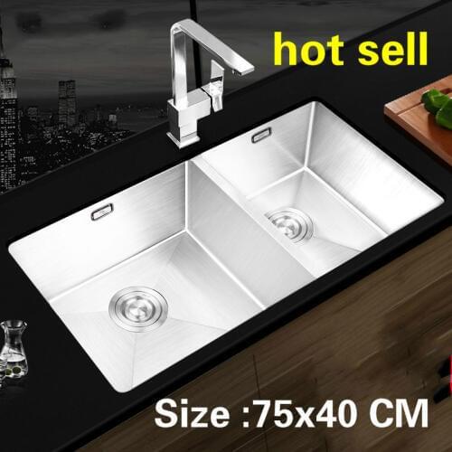 Free shipping Apartment 304 stainless steel durable kitchen manual sink double groove hot sell 75x40 CM