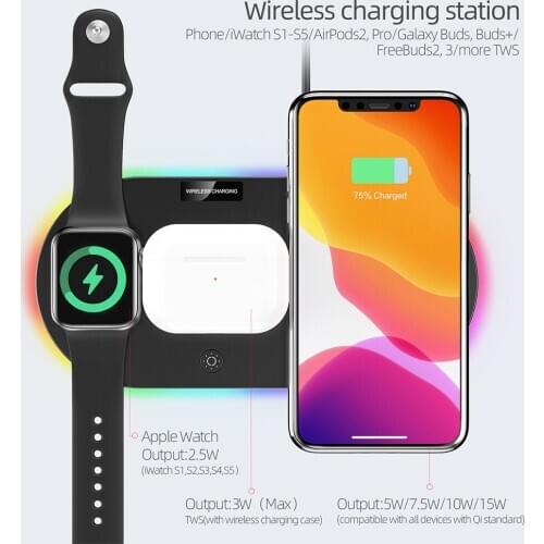 3 in 1Qi10W Fast Charge 3 in 1 Wireless Charger For iPhone for Samsung Buds Apple Watch 4 3 2 For Airpods Pro Charger Stand