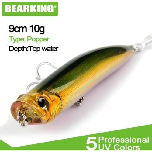 Bearking 9cm 10g Professional quality brand popper Fishing Lure 1PC Minnow Wobbling Lure Plastic Hard Bait Fishing Wobblers
