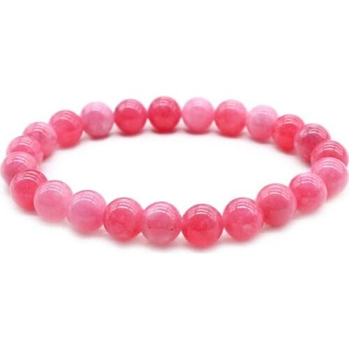 Natural Beads Stone Bracelet Men Jewelry Chalcedony Bracelets & Bangle Handmade for Women Pink Wrist Accessories 6mm 8mm 10mm