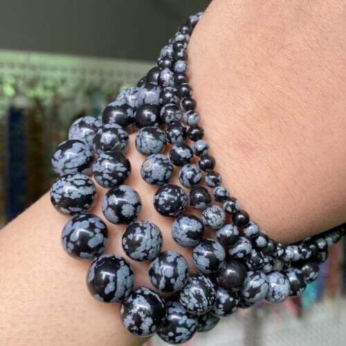 Natural Stone Beads Round Black Snowflake Jaspers Loose Spacer Beads For Jewelry Making Diy Bracelet Necklace 4 6 8 10 12mm 15