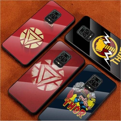 Tempered Glass Cover Marvel Avengers Hero Logo For Xiaomi Redmi Note 10 10S 9T 9S 9 8T 8 7 Pro Max Shockproof Phone Case