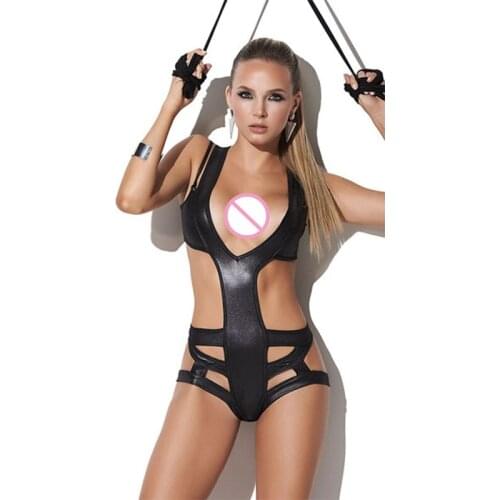 Black PU patent leather stage performance clothing Womens nightclub pole dance party show costume for couple enjoy more sex fun