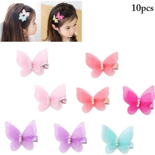 Coxeer 10Pcs/Set Solid Color Girls Hair Clips Creative Butterfly Decor Hair Pin Hair Barrette Party Dress Up Hair Accessories