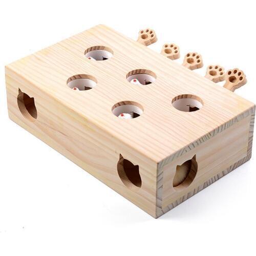 Wooden Cat Toy Puzzle Interactive Toys Game Whack Mole Shape Hamster Funny Jenga Wooden Box for Playing Cat Supplies