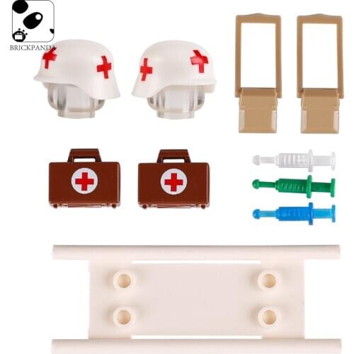 WW2 Helmet Medical Accessories Building Blocks Military Germany Minifigs Parts Handbag doctor hospital Bricks Toys for Children