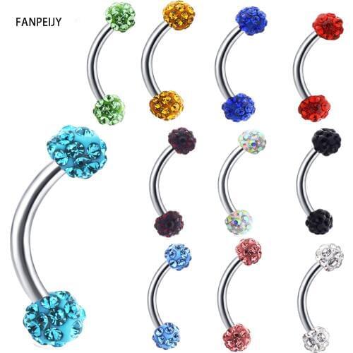 Fanpeijy 1pcs Shamaballa 6/8/10mm Eyebrow Piercing Curved Barbell Lip Rings Daith Helix Tragus Ear Cartilage Earring Body