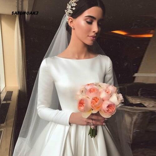 Gy Elegant for Women Long Sleeves Satin Bridal Robe de Mariage Simple Vintage White Ivory Vestido De Novia Wedding Dress
