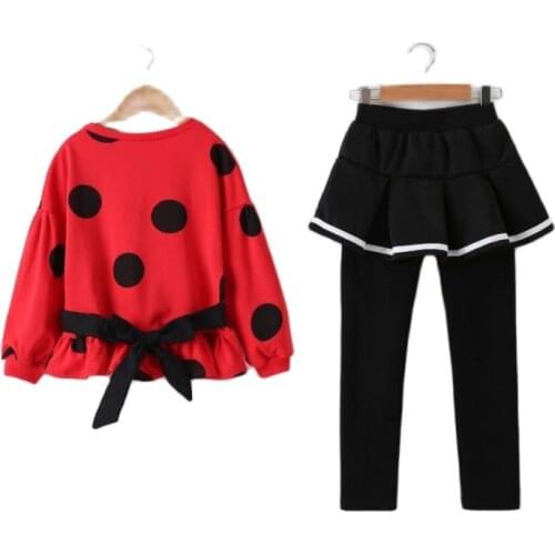 Girls Cotton Red dots Print Blouse T Shirt Skirt Leggings Pants Clothes Sets Baby Children Kids Christmas Clothing Set 3-10Y