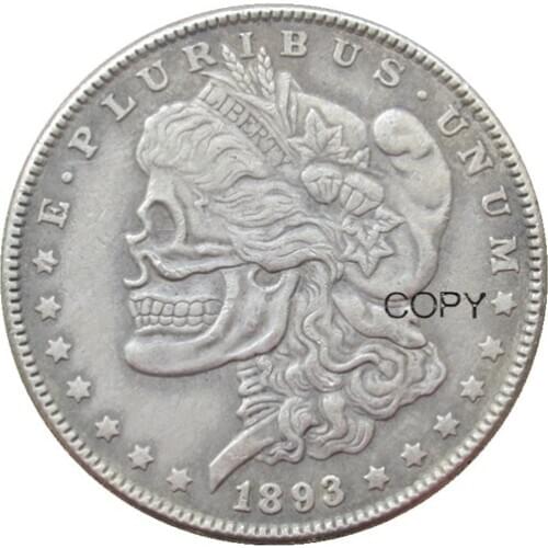 Hobo Morgan Dollar 1893 Skull Zombie Skeleton Different Types , Back Silver Plated Copy Coins