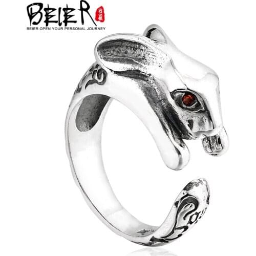 Beier sterling jewelry 2015 cute animal ring Red eyes Zircon rabbit opening ring / big and small size D0816