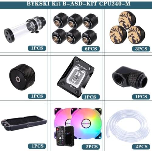 BYKSKI Water Cooling Cooler Kit hose tube set GPU CPU Water Block Water Pump 240mm Radiator 120mm fan Computer Radiator system