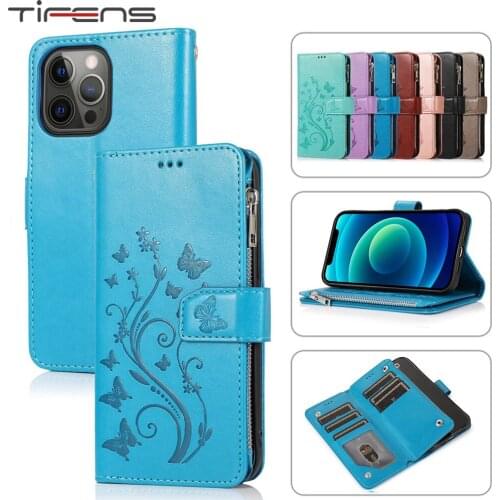 Flower Flip Leather Zipper Wallet 12 Mini Case For iPhone SE 2020 11 Pro X XS Max XR 6 s 7 8 Plus Magnetic Cards Phone Cover Bag