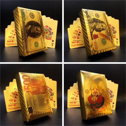 Creative Matte Waterproof Gold Plating Double-sided Colorful Plastic Poker Table Game Cards PVC Dollar EURO Grid Printing Cards