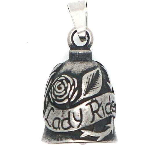 Unisex 316L Stainless Steel Cool Motorcycle Lady Rider Rose Bell Vintage Matt Silver-Color Pendant Gift