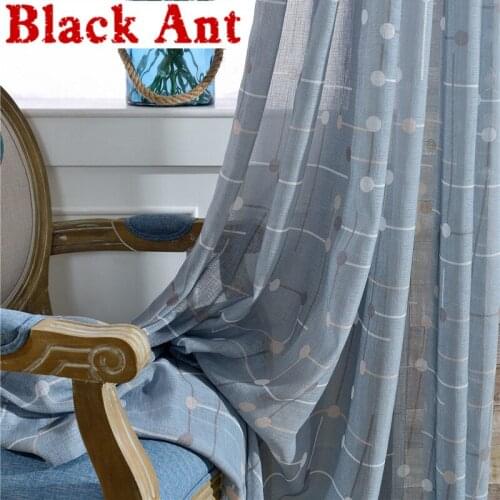 Linen Curtain Geometric Checkerboard Pattern Kitchen Curtain Window Bedroom Drapes Voile Sheer Fabrics Blinds X-WP041#30