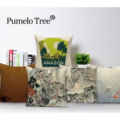 Vintage Scenic Throw Living Room Pillow Case Mountain Cushion Covers Water Scenery Cases Cushions Home Decor Sofa Pillowc Cases