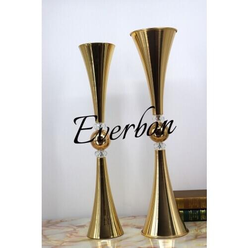 New Tall metal Wedding flower vase gold color flower stand for road leads wedding table centerpieces decoration