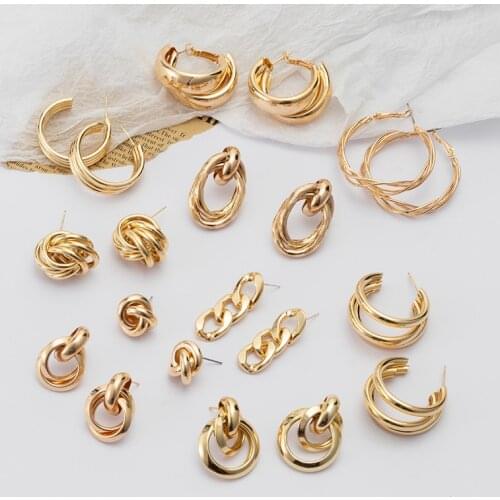 New Fashion Punk Vintage Gold Metal Drop Earrings For Women Statement Geometric Round Hoop Dangle Earrings 2021 Trend Jewelry